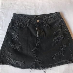 Black distressed jean skirt